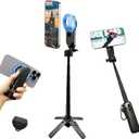 4 in 1 Multifunctional Rotating Magnetic Selfie Stick Tripod, Portable Pocket Size Magnetic Selfie Stick for iPhone, Magnetic Tripod with Remote Control, for TikTok/Vlog/Live Stream/Video Recording