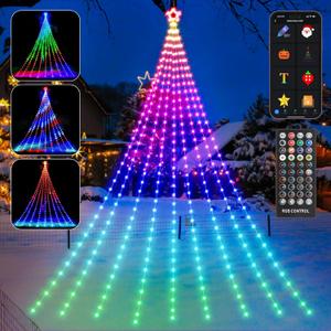 HOLILLUMA 23FT Outdoor Christmas Decorations, Smart RGB Color Changing Christmas Hanging Waterfall String Lights, APP Remote Control, DIY Multi-Color Lightshow, Music Sync, Outside Xmas Lights Decor