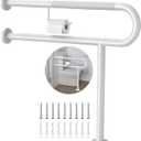 Toilet Grab Bar with Leg 31.5x28 Inch, ZUEXT White Knurled Toilet Support Bar with Toilet Paper Holder,Stainless Steel Wall & Floor Mounted Bathroom Support Rail for Seniors Elderly Disabled Pregnant