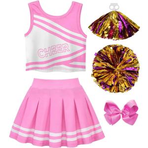 JerrisApparel Cheerleader Costume for Girls Cheer Uniform Dress Up Outfit With Pompoms (4T, Pink) JerrisApparel Cheerleader Costume for Girls Cheer Uniform Dress Up Outfit With Pompoms (4T, Pink)