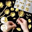 Metallic Gold Roses Flower Bouquet Building Sets, 670Pcs Golden Roses Botanical Collection Compatible with Lego Flowers Valentines Day Gifts for Her Women Girlfriend Wife Gothic Romantic Decor