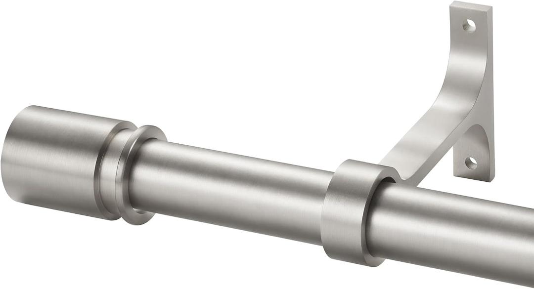 Curtain Rods for Windows 28 to 48 Inches - Aluminium Finials and Brackets - 1 Inch Diameter Decorative Window Rods - Adjustable Heavy Duty Curtain Rod - Brushed Nickel Finish