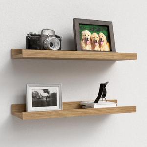 Floating Shelves Set of 2, Modern Wall Shelves with Lip, Display Picture Ledge for Bedroom, Living Room, Bathroom, Kitchen - Oak (15.7 In)
