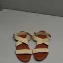 Trary Women's Flat Sandals, Comfortable Elastic Strappy Sandals, Round Toe Summer Slides for Walking, Beach & Travel (6, Beige)