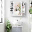 Iwell Bathroom Medicine Cabinet with Mirror, Bathroom Wall Cabinet with 2 Adjustable Shelves & 6 Open Shelves, Medicine Cabinet Organizer, Bathroom Cabinet Wall Mounted, White, 26L*6.3W*25.2H