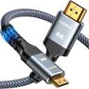 Highwings Mini HDMI to HDMI Cable 10FT, 4K 60Hz High Speed HDMI to Mini HDMI Cable Male Bi-Directional 2.0 Cord, for HDTV, Tablet, Camera and Camcorder [Aluminum Shell, Nylon Braided] (Grey)