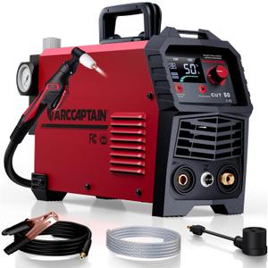 ARCCAPTAIN Plasma Cutter, [Large LED Display] 50Amps Cutter Machine with 110/220V Dual Voltage DC Inverter IGBT 1/2 Inch Clean Cut Post Flow and 2T/4T, for Beginners DIY (Red)