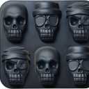 4 x JETKONG Skull Cake Pan Silicone Skulls Cakelet Mold Skull Pirate Cake Tin Baking Pan (Black)