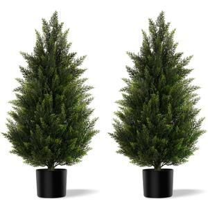 Artificial Topiary Cedar Trees 3FT Tall 2 Set, Outdoor Indoor Faux Pine Shrubs Plants, Realistic Fake Plants Front Porch Decor, Artificial Bushes Cypress for Home Front Door Offices