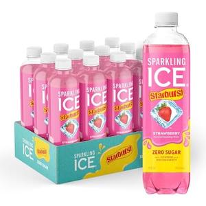 Sparkling Ice STARBURST Strawberry, Zero Sugar Flavored Sparkling Water, with Vitamins and Antioxidants, Low Calorie Beverage, 17 fl oz Bottles (Pack of 12), BBD 02/02/25