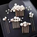 Foyte 5PCS Pearl Hair Comb for Wedding Pearls Hair Clips Bridal Pearl Bobby Pins Set Gold Bridesmaid Hair Accessories for Women and Brides