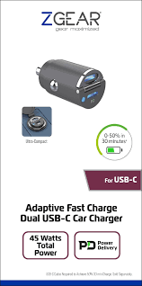 ZGEAR Adaptive Fast Charger Dual USB-C Car Charger