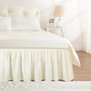 RIMELA Bed Skirts Full Size Ivory White Dust Ruffle 15 Inch Drop, Wrap Around Elastic Adjustable Bedskirt, Bed Skirt for Adjustable Bed Base, Soft Durable Fabric Machine Washable Easy to Install