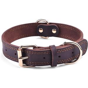 Genuine Leather Dog Collar, Heavy Duty Wide Dog Collar for Small,Medium, Large and Extra Large Dog (L: 1.2" Wide for 17"-23" Neck, Dual Stitch - Brown)