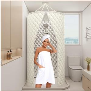 Portable Folding Shower Curtain, 100x200cm, Waterproof Polyester with Aluminum Peptide Silver Coating, Easy Installation, Space-Saving for Small Bathrooms & Travel (Beige)