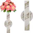 Self Adhesive Wall Vase Metal Tube Decoration Holder Used to Display Dried Flower, Faux Flowers, Fake Flowers, Also Suitable for Cemetery Memorial Decoration (1 Pcs White Gold Stripe)