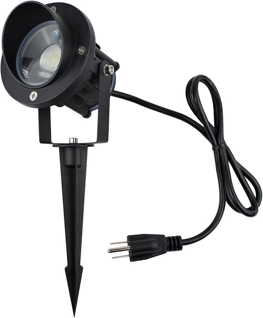 GBS9809 LED Spotlights, 9W 120V Line Voltage, 5000K Daylight, with Metal Ground Stake, Outdoor Flag Light, Landscape Spotlight, Corded Plug, Not Dimmable