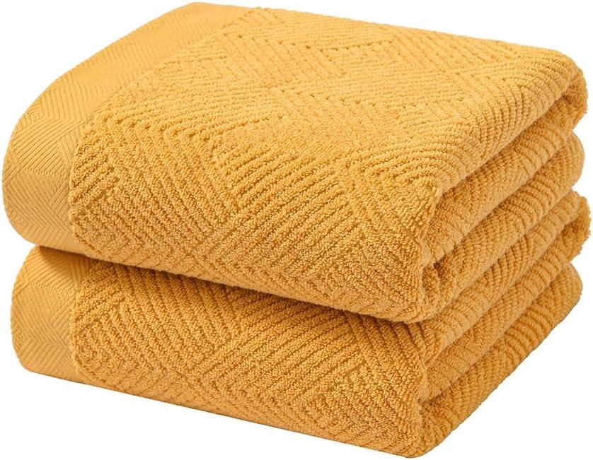 sense gnosis Yellow Bath Towels Set of 2 Striped Weave 100% Terry Cotton Towel Super Soft Highly Absorbent Bath Towel for Bathroom 27" X 55"