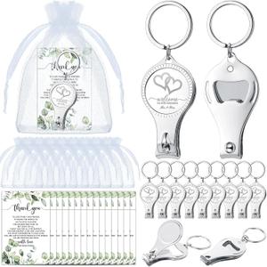 Fulmoon Wedding Multi Function Bottle Opener Nail Clipper Wedding Favors Brewery Cards White Organza Bags for Party Supplies Gift Souvenir Guests Men Women(50 Sets)