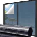 Coavas One Way Privacy Window Film Reflective Window Tint for Home,Static Cling Mirror Heat Blocking Covering See Out Not in,Anti-Uv House Daytime Privacy, Blue-Silver,17.5x78.7 in