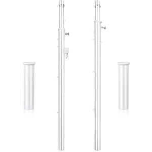 8 ft Adjustable Volleyball Poles Outdoor Badminton and Volleyball Post Iron Round Sport Telescopic Posts Replacement for Badminton Net, Ground Sleeves Included (Posts Only)