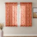 MIULEE Burnt Orange Sheer Curtains 2 Panels Embroidered Leaf Patterned Rod Pocket Floral Semi Faux Linen Short Fall Window Curtains Drapes Set for Kitchen Living Room Bedroom, 52x45 Inches Length