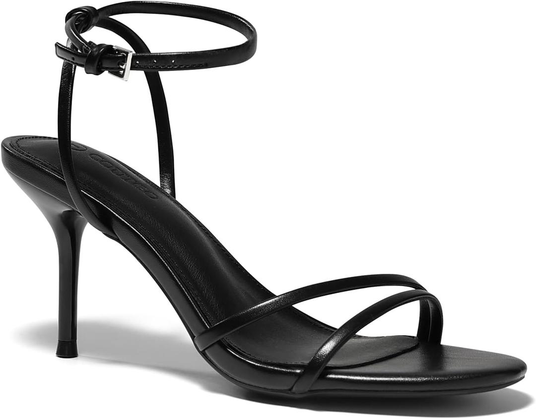 Coutgo Womens Strappy High Heels Open Almond Toe Dress Shoes Ankle Strap Summer Heeled Sandals (6.5, Black)