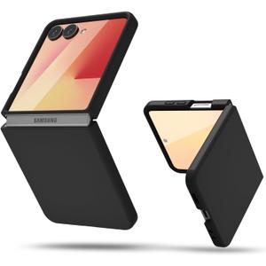 oakxco for Samsung Galaxy Z Flip 7 Phone Case Liquid Silicone, Cute Thin Slim Grip Soft Rubber Gel for Women Men, Smooth Matte TPU Plain Solid Color Girly Simple Case with Camera Cover, Black