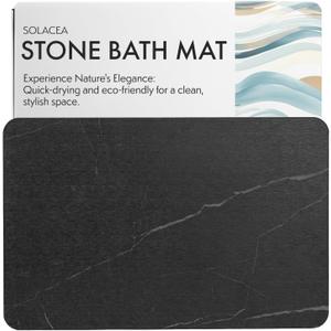 Stone Bath Mat, 23.7 x 15.4 inches, Quick Dry & Non-Slip Diatomaceous Earth Bath Mat for Bathroom and Kitchen (Black Marble)