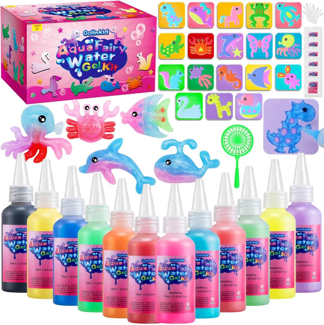Magic Water Elf Toy Kit,12 Bottles 18 Molds 70ML Aqua Fairy Water Gel Kit for Kids with Sparkling Magic Gel, Crate Your Own Magic Water Elf Aqua Fairy Water Pets Craft Kits for Kids