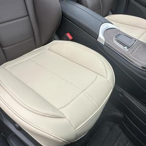 2 Pack Leather Front Car Seat Cover Bottom Only, Anti-slip Padded Seat Cushion, Full Wrap Seat Protector with Storage Function Universal Fit for Most Cars, SUV, Pick-up Trucks (Light Beige)