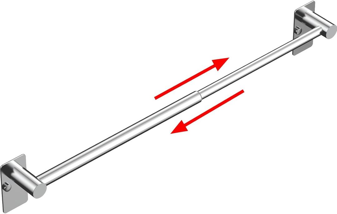 Towel Bar, 14inch to 25inch Adjustable Towel Holder Rod, Self Adhesive Wall Mounted Hand or Body Towel Rack for Bathroom Kitchen, Stainless Steel Organizer Single Bar (Chrome, 1 Pack)