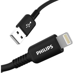 Philips USB Charging Cable with Lightning Connector, 4 Ft Long Cord, Apple MFi Certified, Compatible w/Apple iPhone Xs Max/XS/XR/X/8 Plus/8/7 Plus/7/SE, iPad, iPad mini, iPad Air, Black, DLC4104V/37