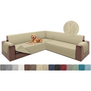 ALIECOM Corner Sectional Couch Covers L Shape Sofa Covers Washable Reversible Couch Cover for Sectional Slipcover U Shape Pet Dogs Furniture Protector with Elastic Straps (Beige, Large)