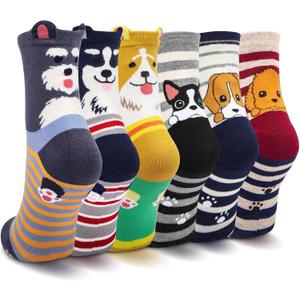 5-6 Pairs Womens Socks Cute Cat Funny Novelty Animal Print Crew Cotton Socks for Women Girls Gifts