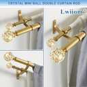 Gold Double Curtain Rod 72 to 144 Inch,Double Decorative Crystal Drapery Rods with Solid Aluminum Bracket Acrylic Sheer Bling Foil Finials,1" Front and 5/8" Back Heavy Duty Curtain Rods for Windows