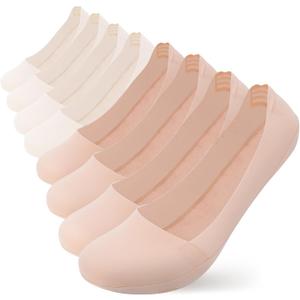 No Show Socks Womens: loafers for women Invisible fit, stretchy, cotton sole, anti-slip, cuttable (One Size, 8 Pairs: Skin Tone & Apricot Combo)