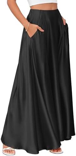 MAKABO Maxi Satin Skirts for Womens High Waisted Flowy Long A line Skirt Trendy for Office Holiday Party XL