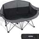 WILDROOTS Outdoor Folding Double Camping Chair Adults 2 Person,Heavy Duty 600 LBS Loveseat with 2 Cup Holder,Portable Carry Bag Included for Camping,Lawn,Backyard,Movie (Black)