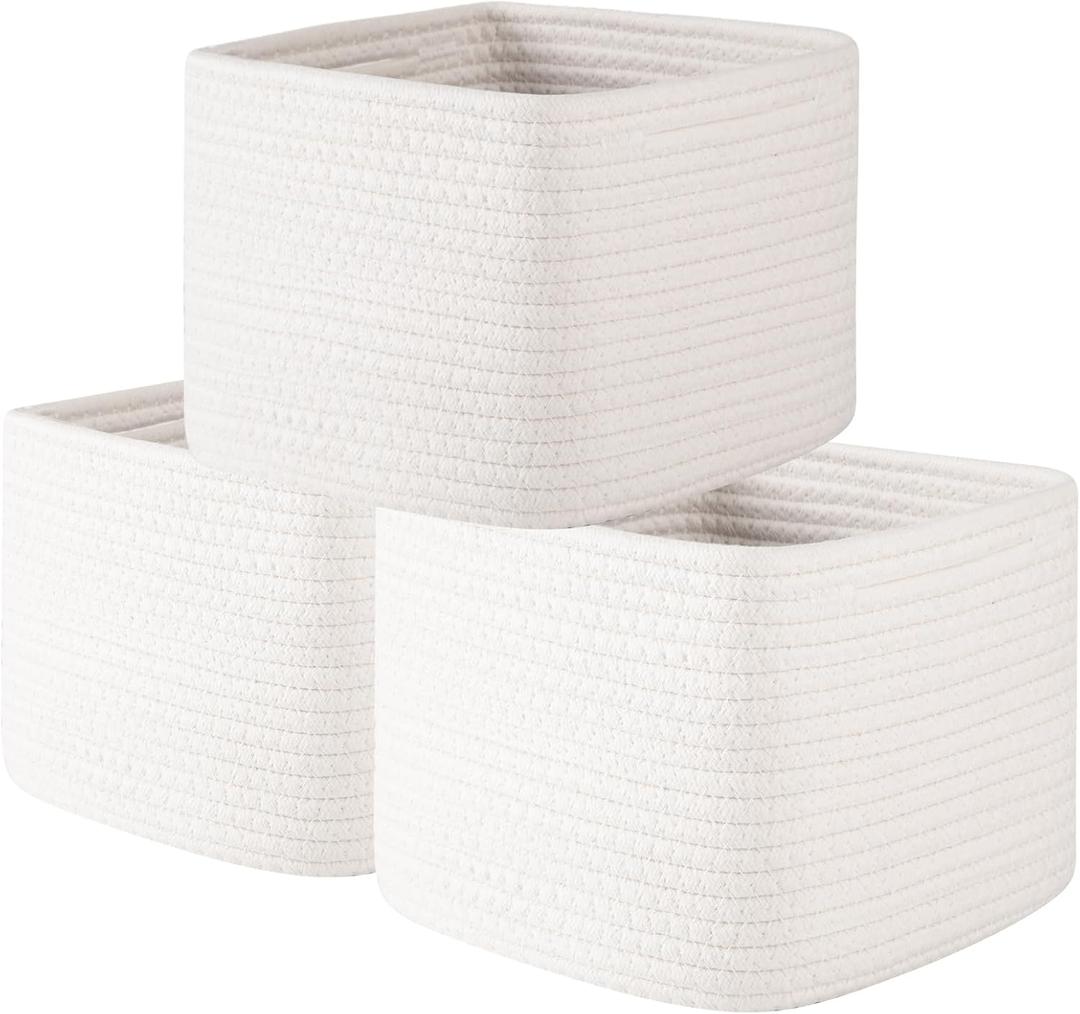 OIAHOMY 9x9x7 Storage Cubes, Cotton Rope Woven Baskets for Organizing, Cube Storage Bin, Small Gift Basket for Shelf, 3-Pack, White