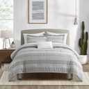 Chic Home Emma Queen 4-Piece Striped Seersucker Comforter Set, 2 Pillow Shams, 1 Decorative Pillow - Grey