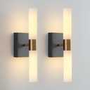 KUZZULL Wall Sconces Set of Two Black and Brass Wall Lights with White Frosted Glass Shade Modern Wall Lamp for Bathroom Living Room Indoor Vanity Up and Down Sconces Wall Lighting for Hallway