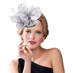 Dodheah Fascinators Hat for Women Tea Party Derby Hats Pillbox Hat Flower Feathers Wedding Headwear with Headband Hair Clip (Gray)