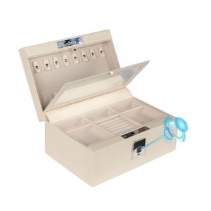 VALINIRT Jewelry Safe, Biometric Fingerprint Safe, Leather Wrapped Jewelry Box with Lock & Mirror, Ultra-Lightweight Jewelry Box Suitable for Home Use & On-the-Go(Three-Tier White)