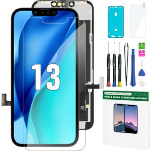 iPhone 13 Screen Replacement Kit 6.1" LCD Display 3D Touch Full HD Digitizer Full Assembly Repair Kits Screen Protector for A2633 A2482 A2631 A2634 A2635 (not for 13 Mini,Pro,Promax)
