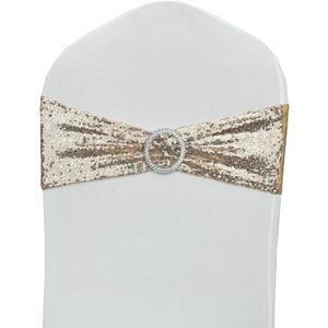 100 Pcs Chair Sashes Sequin Stretch Chair Bands Spandex Polyester Bows for Party Hotel Wedding Banquets Decoration - Champagne