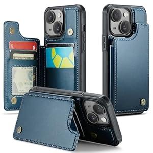 Compatible with iPhone 15 Wallet Case with Card Holder RFID Blocking for Women Men, Double Magnetic Clasp Kickstand Shockproof Phone Case Fit for iPhone 15, Black