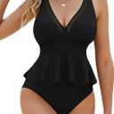 Edelqual Womens Swimsuits Tankini Two Piece Bathing Suits Tummy Control High Waisted Bikini Set 2025 Ruffled Swimwear (Black, L)