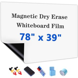 Magnetic White Board Film, 78" x 39" Dry Erase Board for Wall, Self Adhesive Whiteboard Paper Set for Office, Conference Room, Classroom, Home, Include Marker, Magnetic Eraser and Magnets