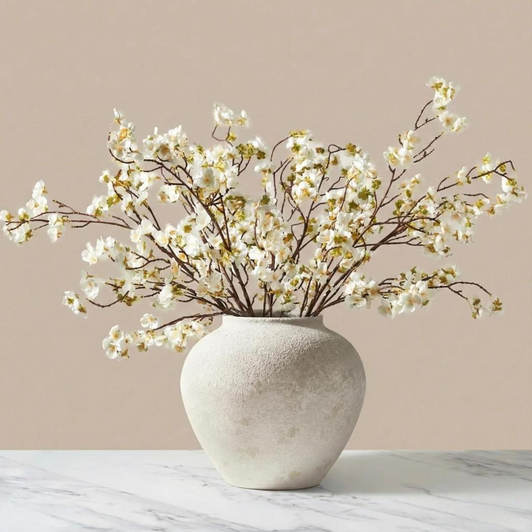 White Cherry Blossom Branches 6 Pcs 33.5" Long Stem Artificial Flowers for Tall Vase, Premium Faux Silk Spring Decor, Realistic Fake Cherry Blossoms for Home, Wedding & Table Centerpieces